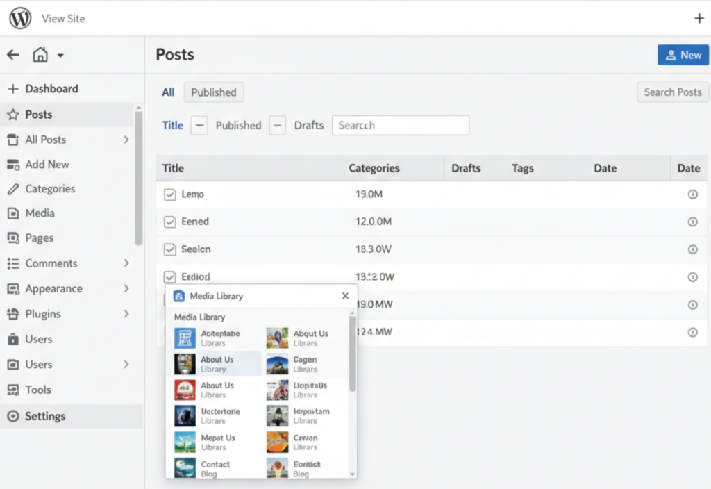 WordPress dashboard showing website management features and benefits